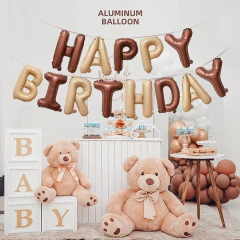 Retro Caramel Coffee Cream Aluminum Foil Happy Birthday Letter Balloon Set For Party Celebration Indoor Decor