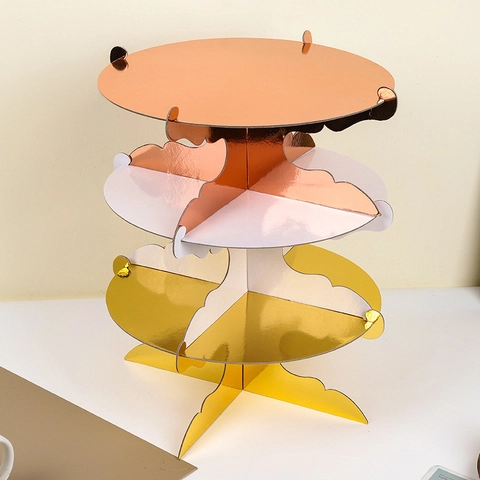 Moderno Alzatina per Torte Tonda a Uno Strato in Carta Espositore per Dessert in Cartone Spesso per Decorazione Festa di Compleanno Matrimonio