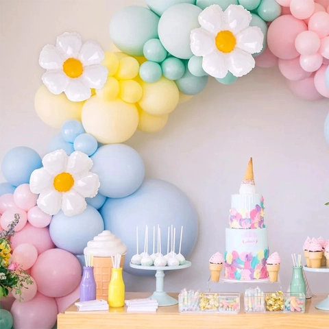 Kit de Guirlande de Ballons Macaron Marguerite Ballons en Aluminium Multicolore Latex Décoration pour Mariage Fête d'Anniversaire