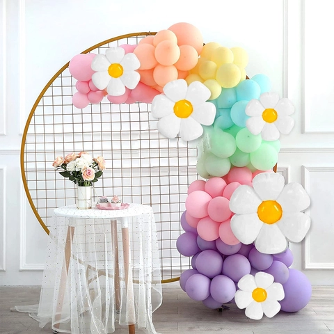 Kit de Guirlande de Ballons Macaron Marguerite Ballons en Aluminium Multicolore Latex Décoration pour Mariage Fête d'Anniversaire
