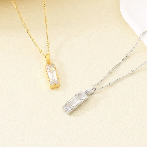 Collar con Colgante de Estrás Rectangular de Acero Inoxidable Minimalista para Mujer Chapado en Oro Plata Piedra de Cristal Geométrica Joyería de Oficina