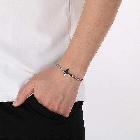 Minimalist Stainless Steel Cross Bracelet For Men Women Gold Silver Plated Chain Link Bracelet Fashion Jewelry Daily Accessory Gift