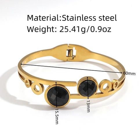 Luxury Titanium Steel Bracelet For Women Gold Plated Stainless Steel Bangle Rhinestone Inlaid Geometric Curve Meander Pattern