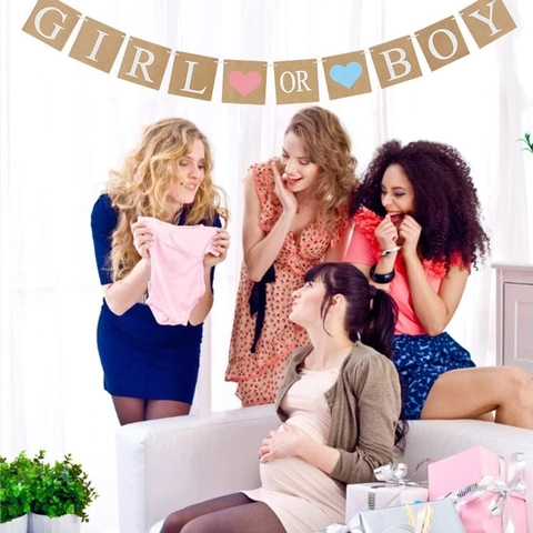 Geschlechtsenthüllung Party Banner Boy Or Girl Kraftpapier Wimpelkette Rosa Blau Herz Girlande Baby Shower Dekorationen