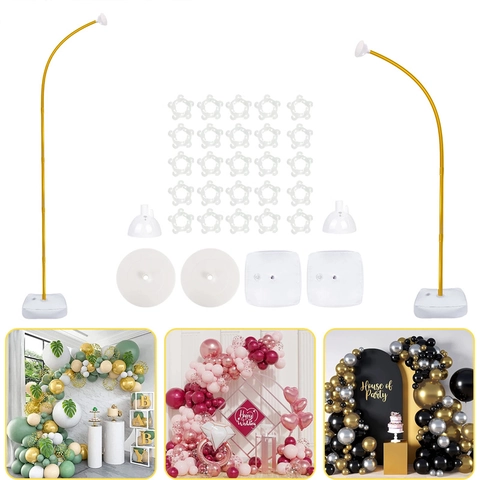Kit Supporto Arco Palloncini Oro Flessibile Con Basi Acqua Telaio Bianco Per Matrimonio Compleanno Festa Cerimonia Decorazione