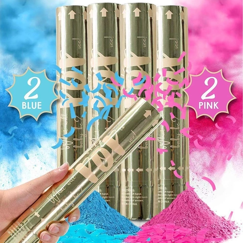 Gold Gender Reveal Handheld Confetti Cannon Smoke Powder Tissue Poppers For Baby Shower Reveal Boy Or Girl Celebrations