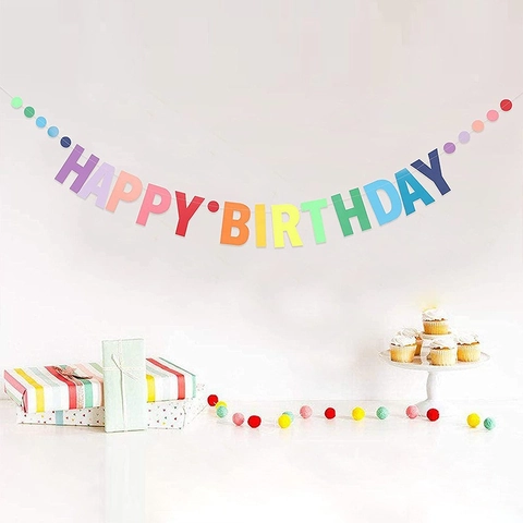 Χάρτινο Πανό Happy Birthday με Διαβάθμιση Macaron Πολύχρωμη Γιρλάντα με Βούλες Διακόσμηση Πάρτι Γενεθλίων Κρεμαστό Λάβαρο