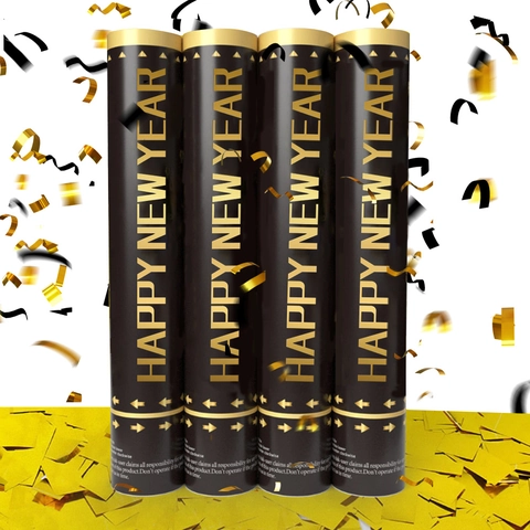 Felice Anno Nuovo Cannone Spara Coriandoli Manuale Popper per Feste Oro Nero Foglia Metallica Aria Compressa per Capodanno