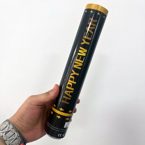 Feliz Año Nuevo Cañón de Confeti Manual Party Popper Oro Negro Papel Metálico Aire Comprimido para Celebración de Nochevieja