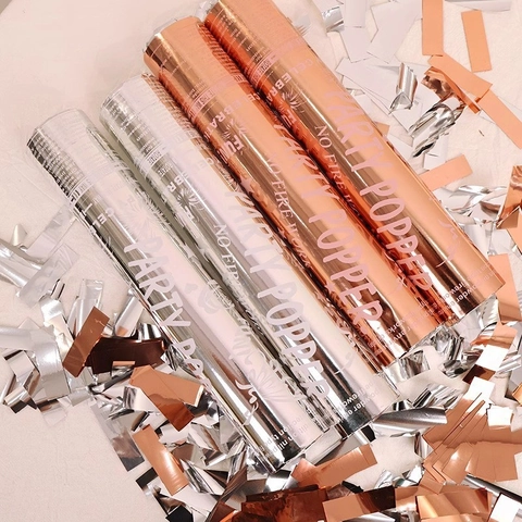 Cañón de Confeti Portátil para Boda Cumpleaños Celebración Metálico Oro Rosa Plata Oro Suministros de Decoración Festiva