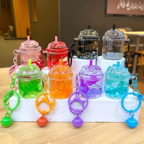 Portachiavi Tazza Iceberg Luminosa Sabbia Mobile Con Fiori Secchi Pendente Creativo Tazza di Tè al Latte per Borse