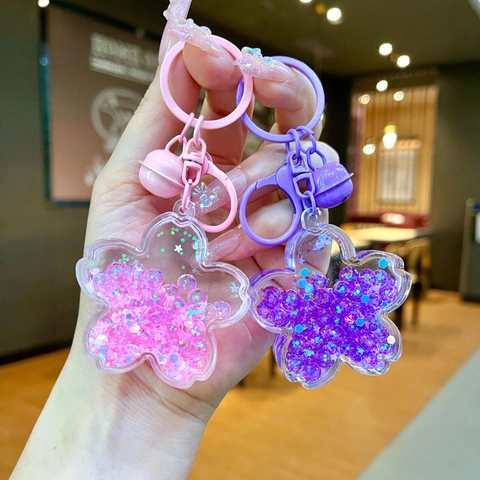 Portachiavi Sabbie Mobili Fiore di Ciliegio con Perle Luminose Pendente in Acrilico con Campanellino per Borsa Donna