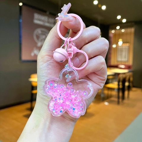 Portachiavi Sabbie Mobili Fiore di Ciliegio con Perle Luminose Pendente in Acrilico con Campanellino per Borsa Donna