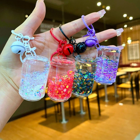 Simpatico Portachiavi a Forma di Lattina in Miniatura Sabbia Mobile Liquida Perla Noctilucente Bottiglia con Paillettes Stella Pendente Borsa