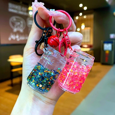Simpatico Portachiavi Lattina di Soda Sabbia Mobile Liquida Con Perline Luminose e Pailletten Ciondolo Borsa Bottiglia Regalo