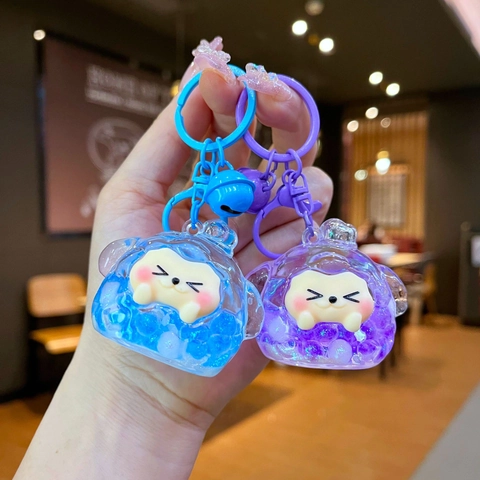 Portachiavi con Sabbie Mobili Liquide a Forma di Animale Pendente Bottiglia in Acrilico con Perline Colorate Campanello Glitter