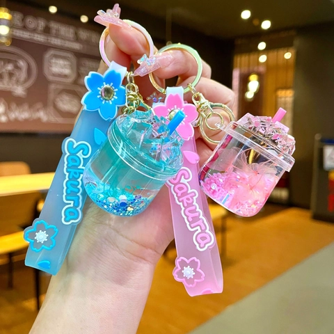 Porte-clés Créatif Coupe Iceberg Sables Mouvants Liquide Lumineux Fleurs Séchées Lanière Sakura Pendentif de Sac Acrylique