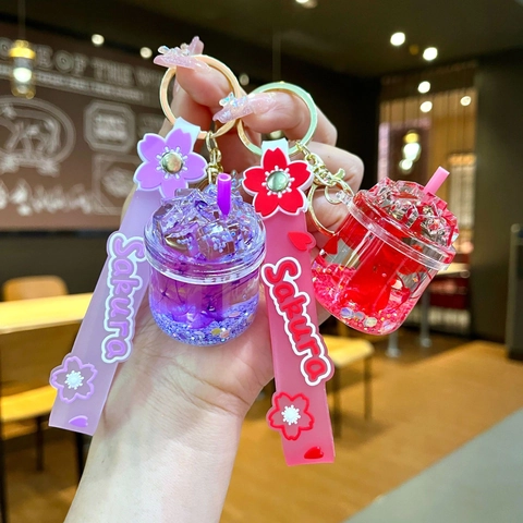 Porte-clés Créatif Coupe Iceberg Sables Mouvants Liquide Lumineux Fleurs Séchées Lanière Sakura Pendentif de Sac Acrylique