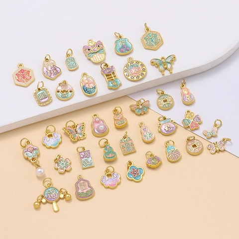 Pendentifs en Alliage d'Émail de Style Chinois pour la Fabrication de Bijoux DIY Fortune Calabash Papillon Design Retro Charms