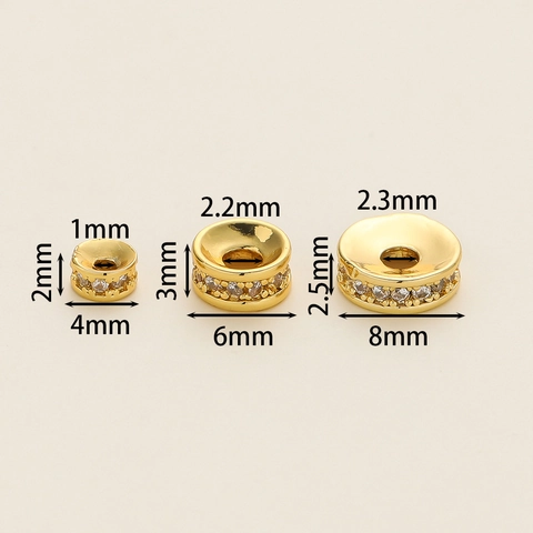 Cuentas Espaciadoras de Cobre Bañadas en Oro 18K con Zirconia Rondela con Incrustaciones de Cristal para Hacer Pulseras y Collares DIY