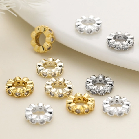 Copper Zircon Flower Spacer Beads Gold Silver Plated For DIY Jewelry Making Bracelets Necklace Craft Supplies Accessories