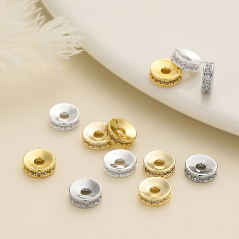 Cuentas Espaciadoras de Cobre Bañadas en Oro 18K con Zirconia Rondela con Incrustaciones de Cristal para Hacer Pulseras y Collares DIY