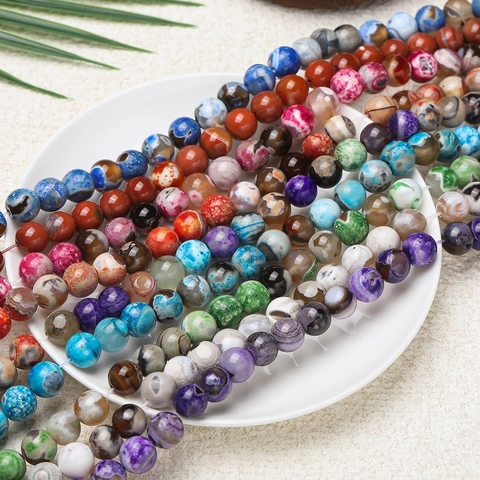 Natural Stone Fire Agate Beads Tiger Eye Polished Round Semi Precious Stone Strand For DIY Jewelry Making Bracelet Necklace