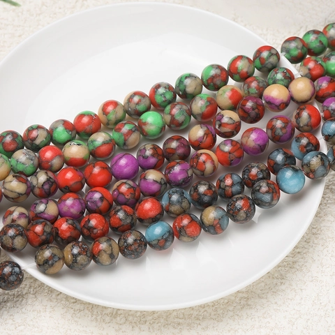 Natural Stone Round Loose Beads Multi-colored Imperial Jasper Style Crackle Beads For DIY Jewelry Making Bracelet Necklace