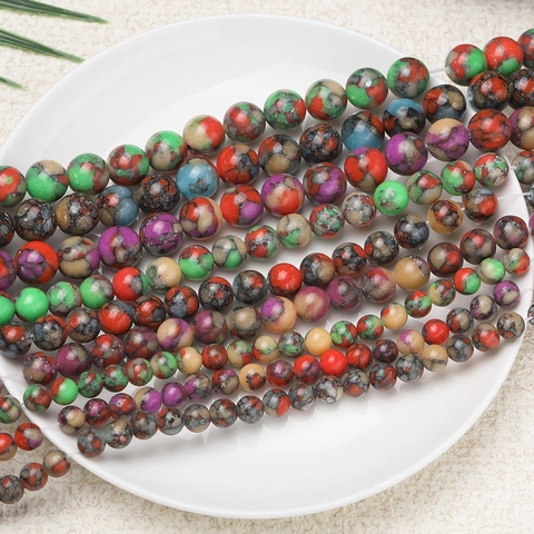 Natural Stone Round Loose Beads Multi-colored Imperial Jasper Style Crackle Beads For DIY Jewelry Making Bracelet Necklace