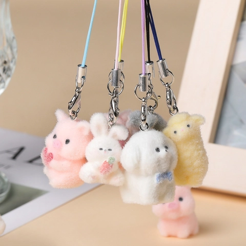 Cute Cartoon Animal Flocked Resin Pendant For DIY Keychain Bag Charm Phone Case Ornament Handmade Jewelry Making Accessories
