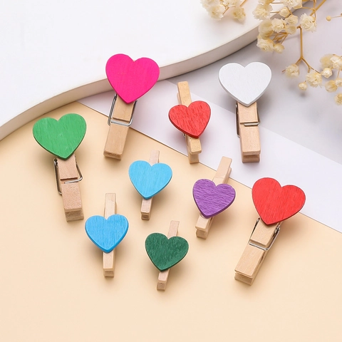 Pinces en Bois de Lotus Colorées Forme Cœur Étoile pour Décoration Mur de Photos DIY Mini Pinces à Linge Créatives pour Mariage Fête