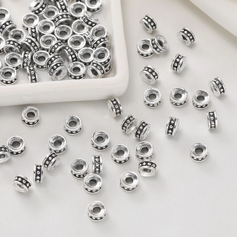 Cuentas Espaciadoras de Aleación de Zinc Vintage Plata Antigua Estilo Tibetano Cuentas Sueltas Rondelle Planas para Accesorios de Joyería DIY