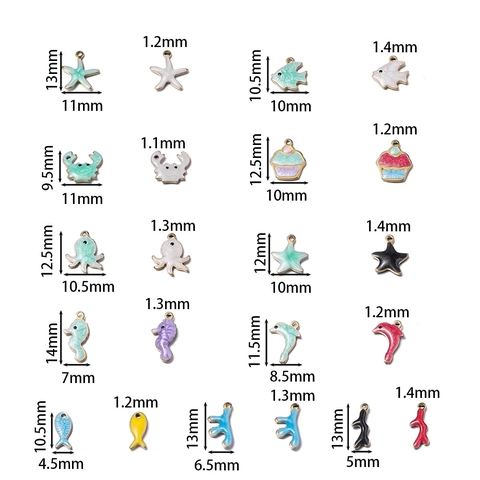 Stainless Steel Enamel Ocean Starfish Seahorse Dolphin Crab Coral Cupcake Charms For DIY Jewelry Making Women Accessories