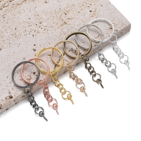 DIY Eisen Schlüsselanhänger Zubehör Mit Gliederkette Und Ösenschraube Galvanisierte Metall Schlüsselring Für Handgemachten Schmuck