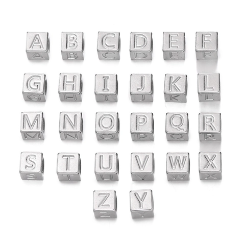 Stainless Steel Alphabet Cube Beads 7mm Letters Gold Silver Plated Square Spacer Beads For DIY Jewelry Making Bracelet Necklace