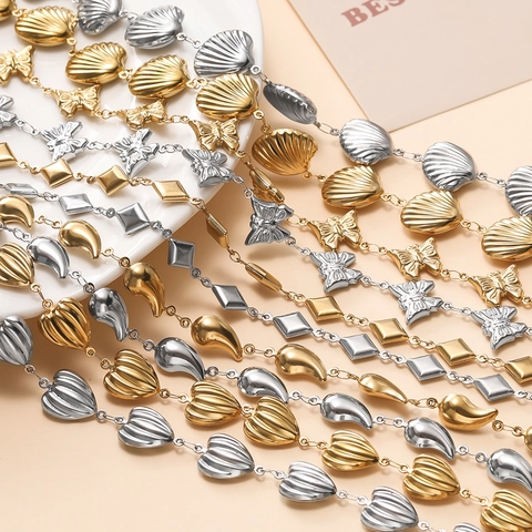 Stainless Steel DIY Jewelry Chain With Shell Butterfly Heart Pendant Links Handmade Loose Chain For Necklace Bracelet Earring Jewelry Components