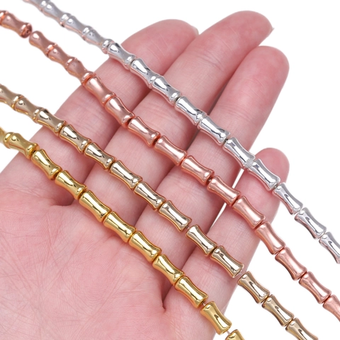 Electroplated Hematite Bamboo Beads Cylindrical Tube Loose Beads For DIY Bracelet Necklace Making Accessory Supplies