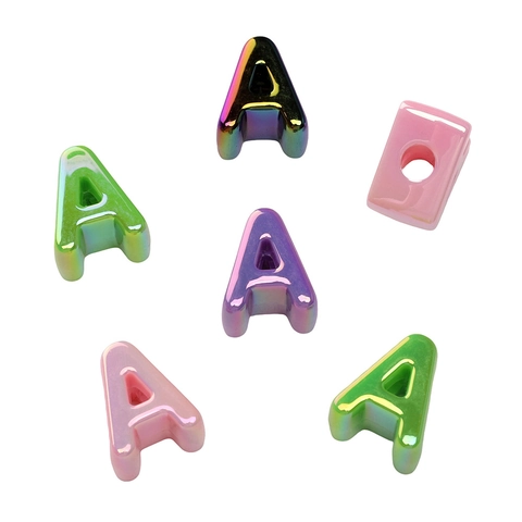Iridescent UV Plated Large Hole Alphabet Beads Mixed Colors Acrylic Letter Beads For DIY Bracelet Jewelry Making Accessories