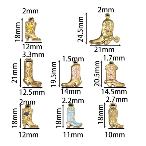 Stainless Steel Enamel Cowboy Boot Pendants Heart Star Pattern Drip Oil Charms For DIY Necklace Making Women Jewelry