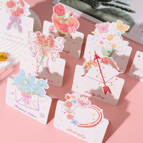 Sweet Floral Butterfly Heart Greeting Card For Women Foldable White Cardstock Birthday Valentine Message Card Gift