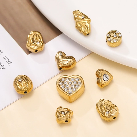 Edelstahl Gold Beschichtet Herz Lebensbaum Abstandshalter-Perlen Strass Hohl Lavatextur DIY Schmuckherstellung Perlen