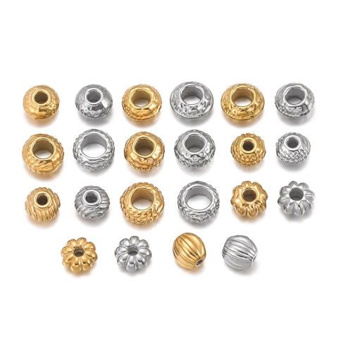 Stainless Steel Spacer Beads Large Hole DIY Jewelry Making Bracelet Necklace Beads Metallic Texture Crafting Findings