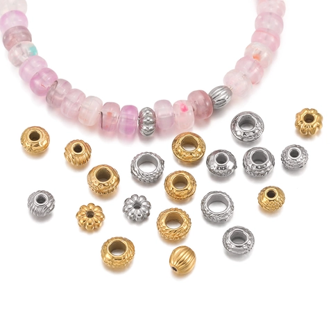 Stainless Steel Spacer Beads Large Hole DIY Jewelry Making Bracelet Necklace Beads Metallic Texture Crafting Findings