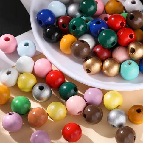 Colorful Round Wooden Beads Dyed Lotus Wood Spherical Spacer Beads For DIY Jewelry Making Bracelet Necklace Craft Projects