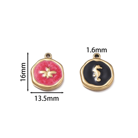Stainless Steel Enamel Butterfly Sea Horse Star Moon Pendant For DIY Jewelry Making Gold Plated Metal Charms For Women