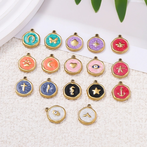 Roestvrij Staal Emaille Hanger Voor Sieraden Maken Vlinder Zeepaardje Zeester Bij Boze Oog Hart DIY Bedeltjes Voor Ketting