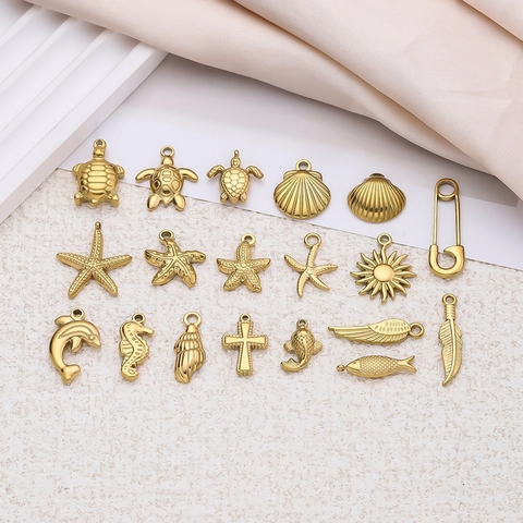 Stainless Steel DIY Marine Pendants Sea Turtle Starfish Shell Charms For Necklace Jewelry Making Gold Silver Accessories