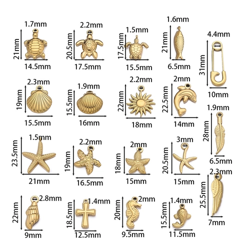 Stainless Steel DIY Marine Pendants Sea Turtle Starfish Shell Charms For Necklace Jewelry Making Gold Silver Accessories