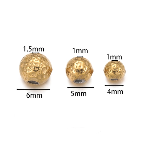 Stainless Steel Hammered Textured Beads Vacuum Plated 18K Gold Silver Embossed Spacer Beads Drilled Jewelry Making Finding
