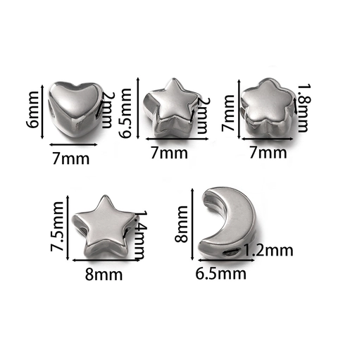 304 Stainless Steel Loose Spacer Beads Star Moon Heart Flower Shapes For DIY Jewelry Making Gold Steel Color Polished Handmade Beads